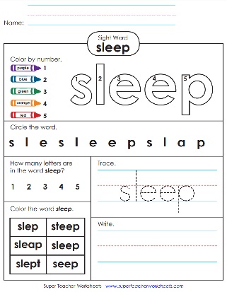 Word of the Day Printable Worksheets - Sleep