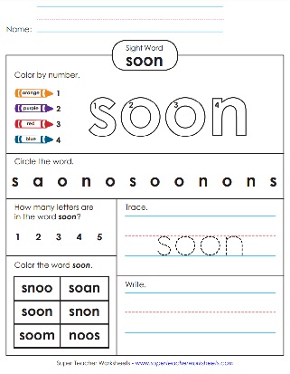 Printable Snap Word: soon