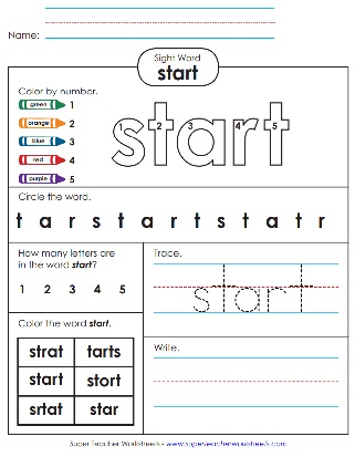 Snap Word Printables - Start