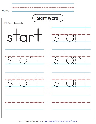 Sight Word Tracing Activity - Start