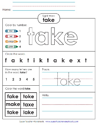 Dolch Word Worksheet: Take