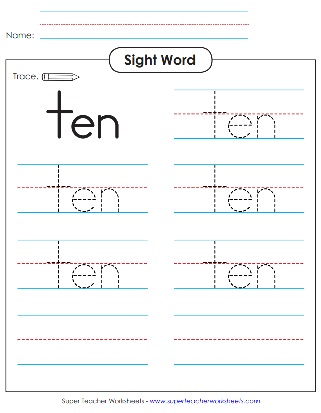 Snap Word Practice Worksheets - Ten