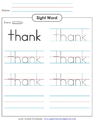 Trace Sight Word PDF - Thank