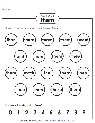 Snap Word Coloring Activity - Them