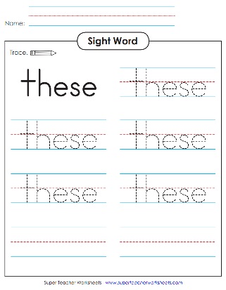 Sight Word These Printing Worksheets