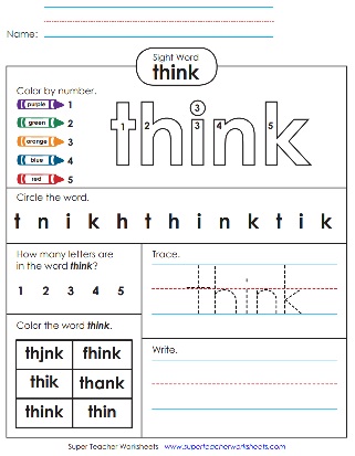 Read and Write the Sight Word Think