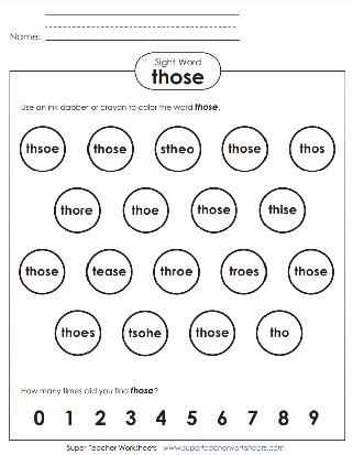 Identifying the Sight Word Those Worksheet