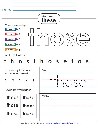 Color Trace & Write the Sight Word: Those