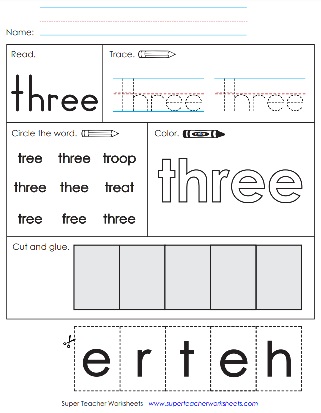 Word of the Day Coloring Activity: Three