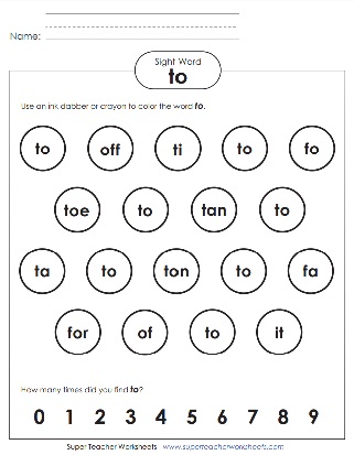 Color the Sight Word Worksheet: To