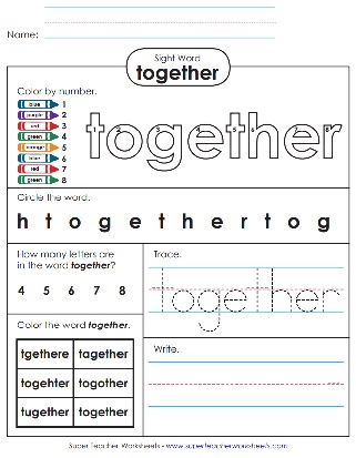 Sight Word Practice Worksheet: Together