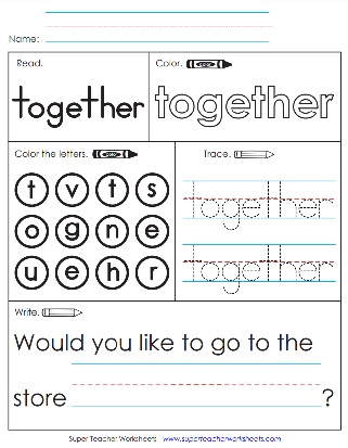 Sight Word Practice Activity: Together