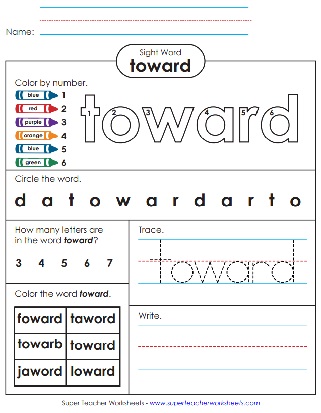 Word of the Day Practice Worksheets: Toward