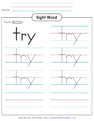 Sight Word Exercise Worksheet: Try