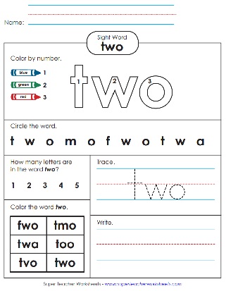 Site Word Activity Sheet: Two