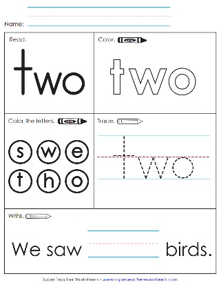 Snap Word Activity Sheet: Two