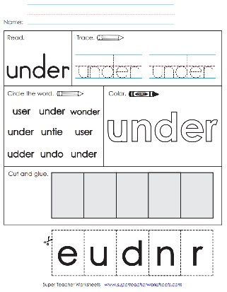 Sight Word Practice Sheet: Under