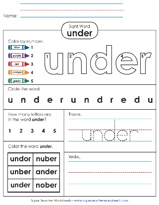 Snap Word Practice Sheet: Under