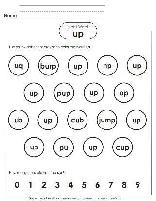 Snap Word Activity Worksheet: Up