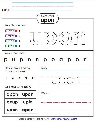 Sight Word Worksheet: Upon