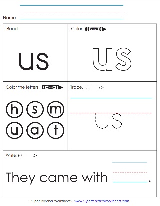 Snap Word Practice Printable: Us