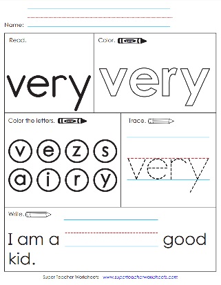 Sight Word Practice Sheet - Very