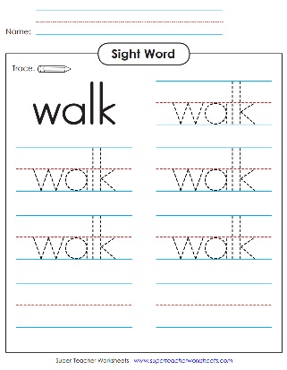 Trace & Write Practice Worksheet: Walk