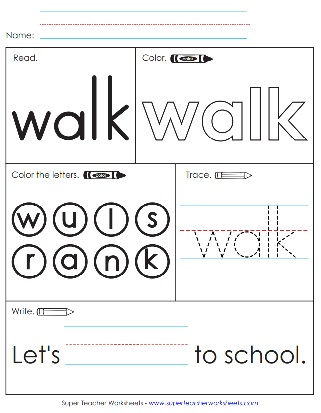 Snap Word Exercise Worksheet: Walk