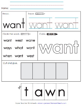 Snap Word Activity Sheet - Want