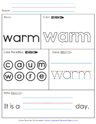 Printable Snap Word Sheet: Warm