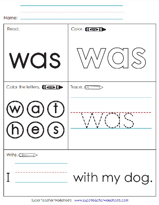 Printable Snap Word PDF: Was