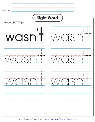 Snap Word Tracing Sheet: Wasn't