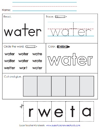 Sight Word Printable Activities: Water