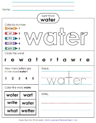 Snap Word Printable Activity: Water