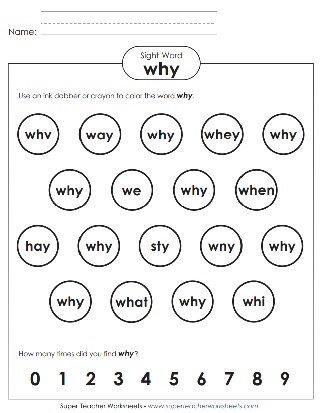 Literacy Worksheet: Snap Word - Why