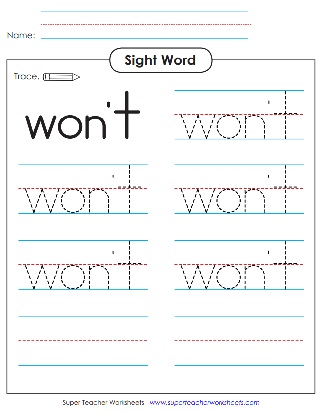 Trace & Write Sight Word Printable: Won't