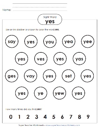 Snap Word Coloring Worksheet: Yes