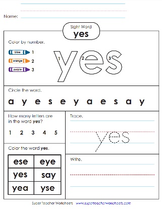 Sight Word Printable Activity: Yes