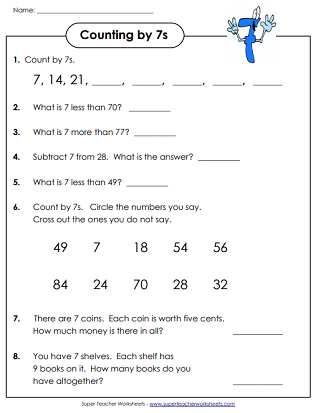 Skip Counting By 7s Worksheets