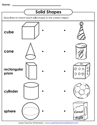 Solid Shapes - Matching Worksheet