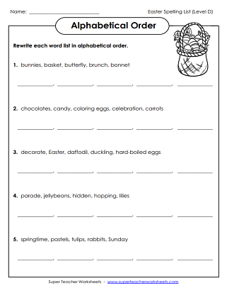 Easter Spelling Worksheets - ABC Order