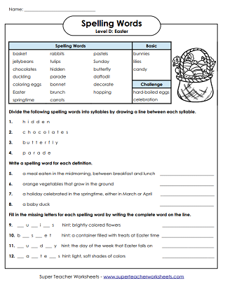 Easter Spelling Worksheets