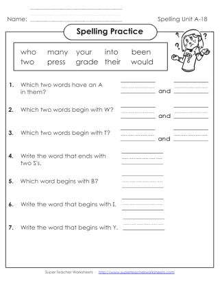 1st Grade Spelling Practice