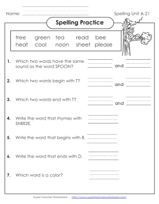 First Grade Spelling Practice