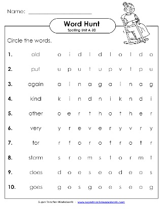 Word Hunt First Grade