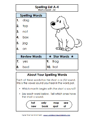 1st Grade Spelling List - A3