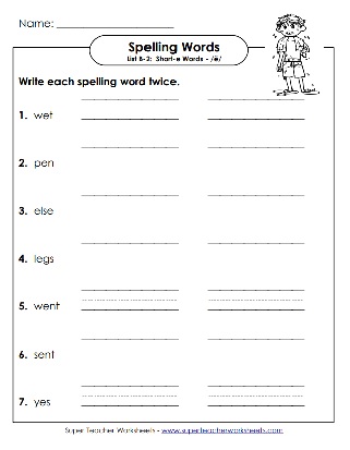 Write Each Spelling Word Twice Worksheet