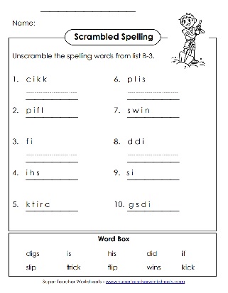 Unscramble 2nd Grade Spelling Words Worksheet