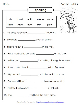 2nd Grade Spelling Fill in the Blank Worksheet