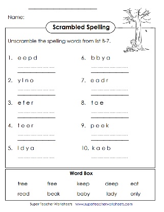 Second Grade Unscramble the Spelling Words Sheet